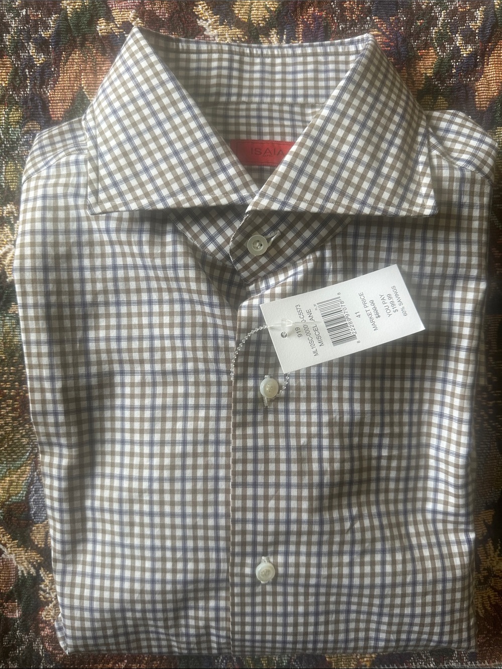 NWT ISAIA Multicolor Check Gray Navy White Pattern Men’s Dress Shirt Size 16/41